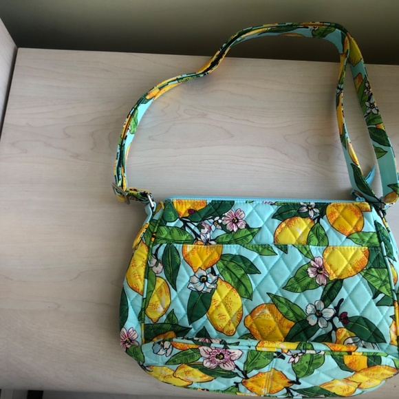 Sale! New Vera Bradley Light Turquoise Blue Adj. Crossbody & Lemon Design & Case - Picture 2 of 7